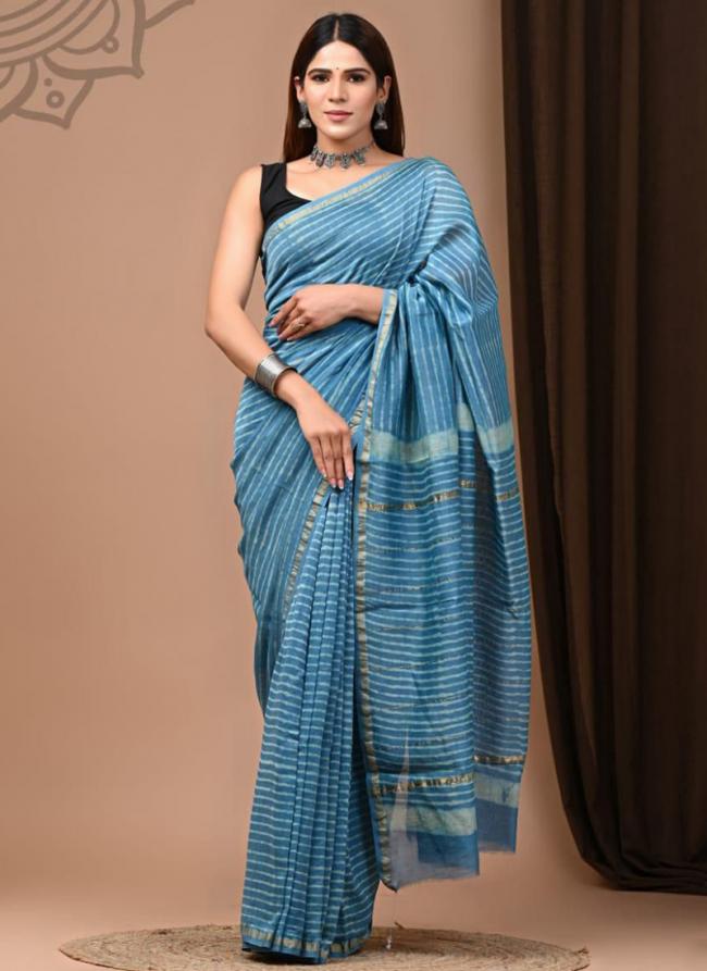 Chanderi Silk Sky Blue Traditional Wear Printed Saree